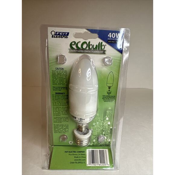 Feit Electric ECObulb 40w Fluorescent Bulb with Candelabra Converter - NIB - Picture 2 of 2